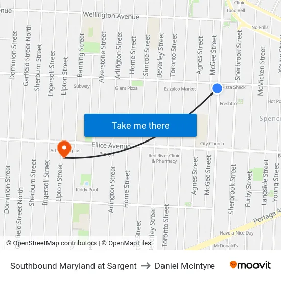 Southbound Maryland at Sargent to Daniel McIntyre map