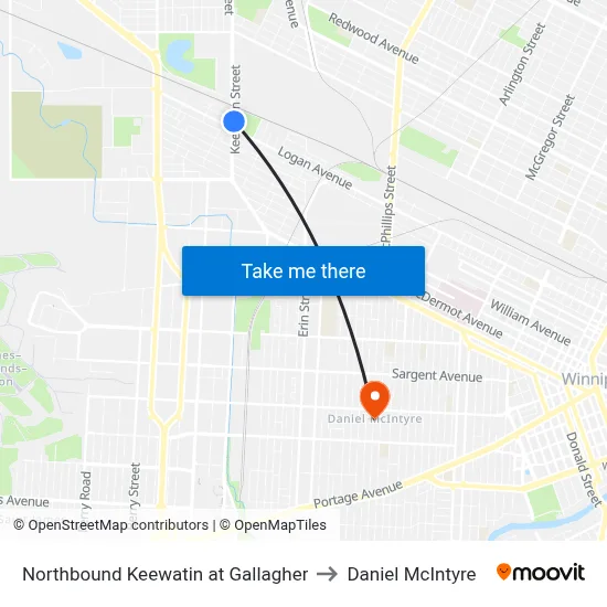 Northbound Keewatin at Gallagher to Daniel McIntyre map