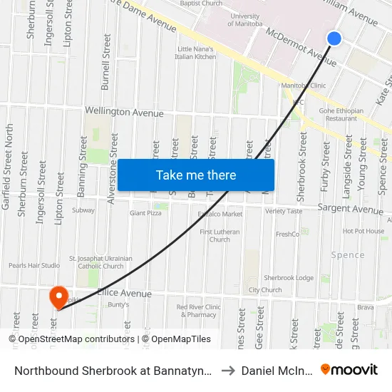 Northbound Sherbrook at Bannatyne (Hsc) to Daniel McIntyre map