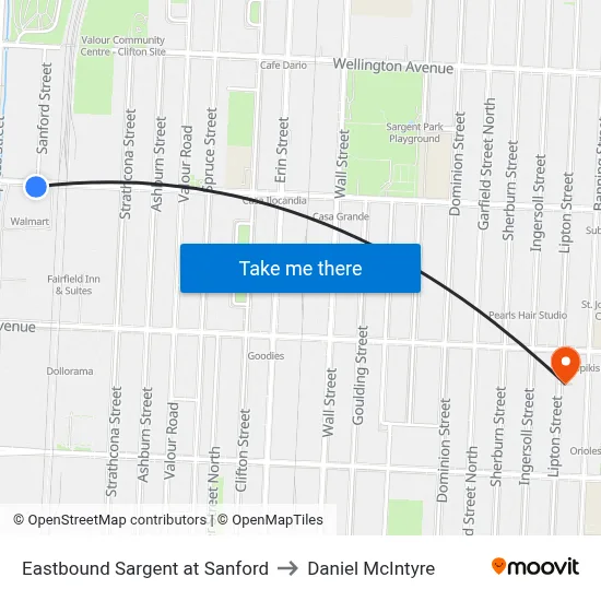 Eastbound Sargent at Sanford to Daniel McIntyre map