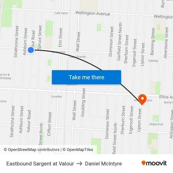 Eastbound Sargent at Valour to Daniel McIntyre map