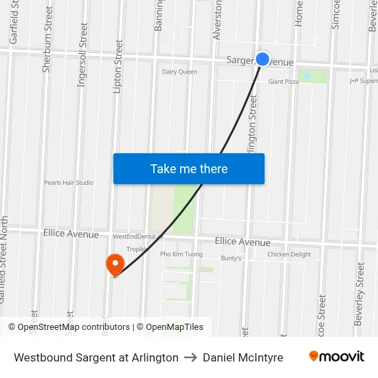 Westbound Sargent at Arlington to Daniel McIntyre map