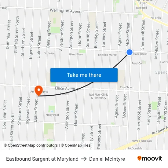 Eastbound Sargent at Maryland to Daniel McIntyre map