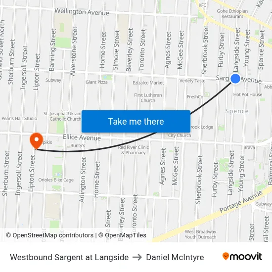 Westbound Sargent at Langside to Daniel McIntyre map