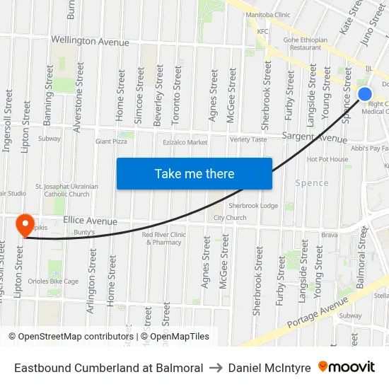 Eastbound Cumberland at Balmoral to Daniel McIntyre map