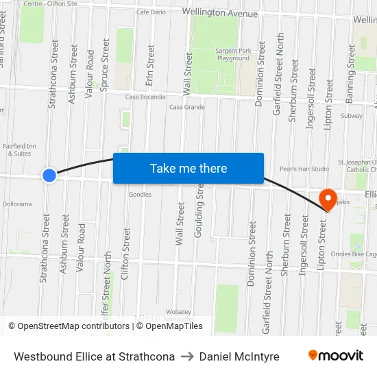 Westbound Ellice at Strathcona to Daniel McIntyre map