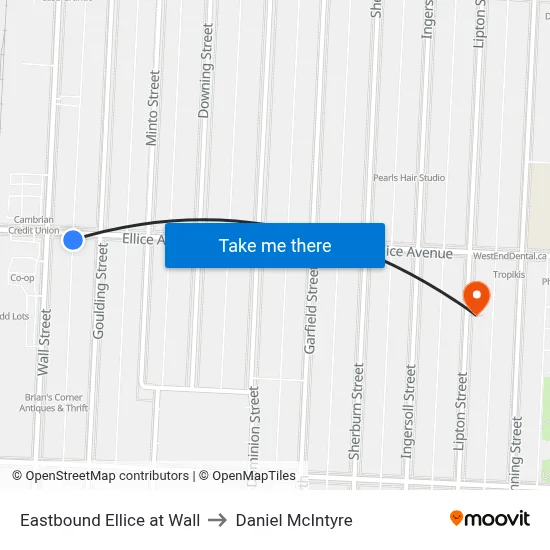 Eastbound Ellice at Wall to Daniel McIntyre map