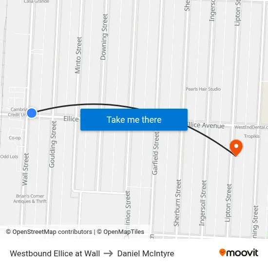 Westbound Ellice at Wall to Daniel McIntyre map