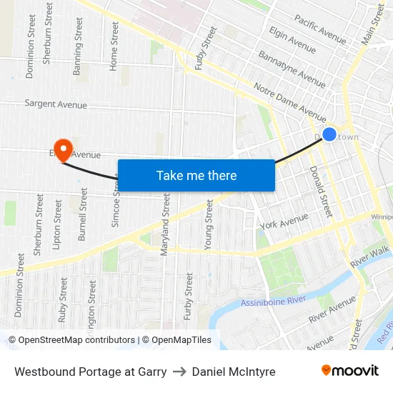 Westbound Portage at Garry to Daniel McIntyre map