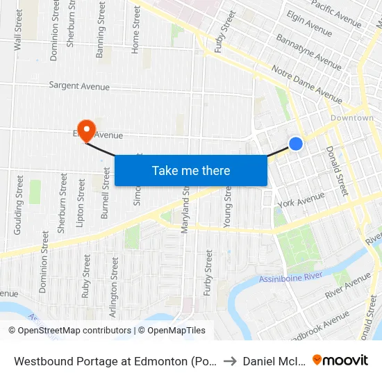 Westbound Portage at Edmonton (Portage Place) to Daniel McIntyre map