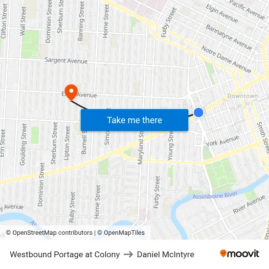 Westbound Portage at Colony to Daniel McIntyre map