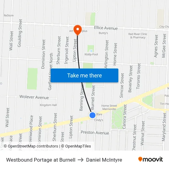 Westbound Portage at Burnell to Daniel McIntyre map