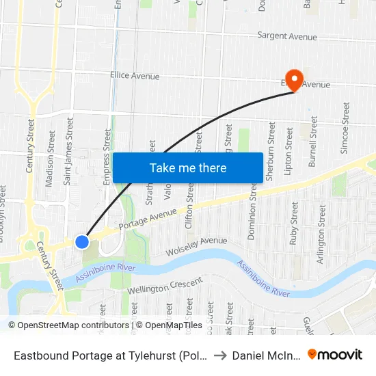 Eastbound Portage at Tylehurst (Polo Park) to Daniel McIntyre map