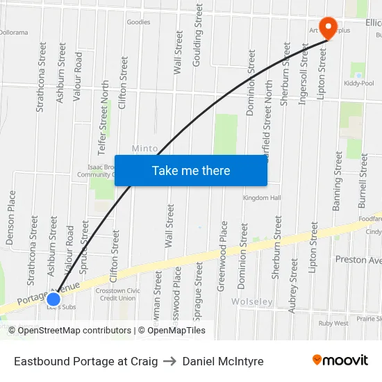 Eastbound Portage at Craig to Daniel McIntyre map