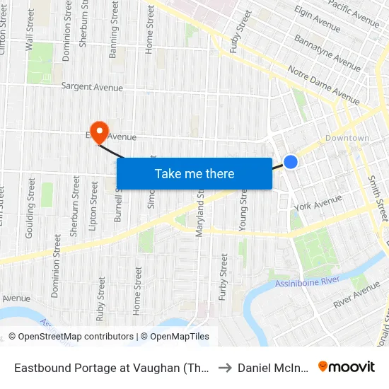 Eastbound Portage at Vaughan (The Bay) to Daniel McIntyre map