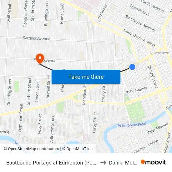 Eastbound Portage at Edmonton (Portage Place) to Daniel McIntyre map