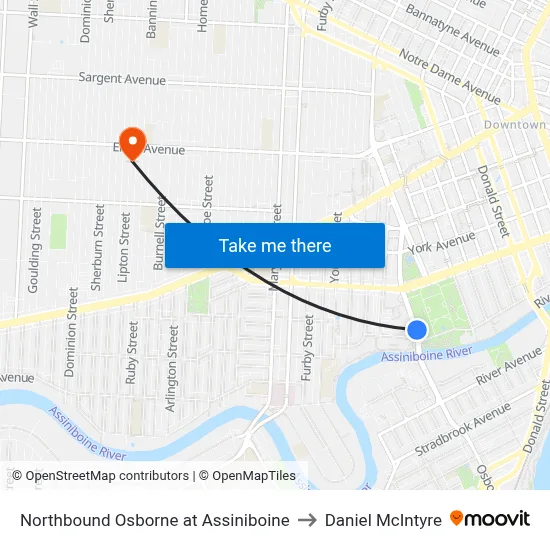 Northbound Osborne at Assiniboine to Daniel McIntyre map