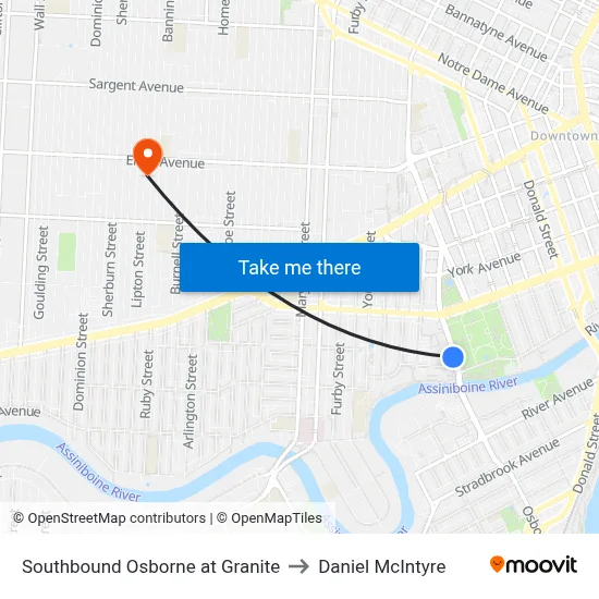 Southbound Osborne at Granite to Daniel McIntyre map