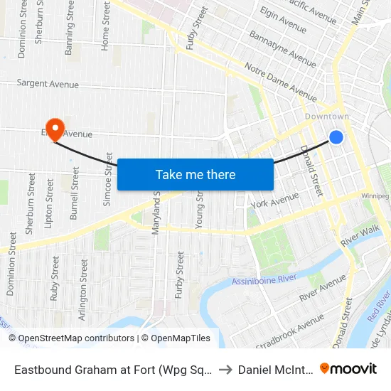 Eastbound Graham at Fort (Wpg Square) to Daniel McIntyre map
