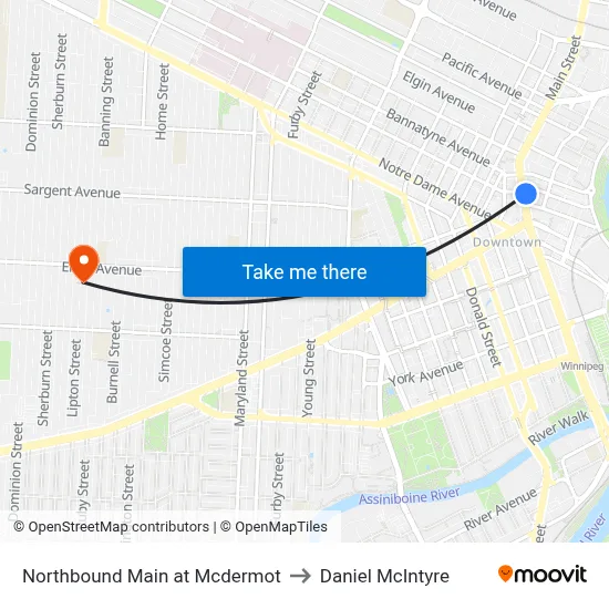 Northbound Main at Mcdermot to Daniel McIntyre map