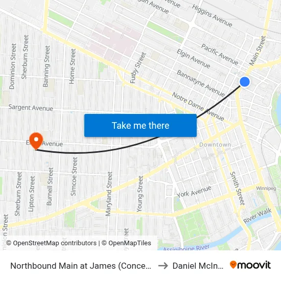 Northbound Main at James (Concert Hall) to Daniel McIntyre map