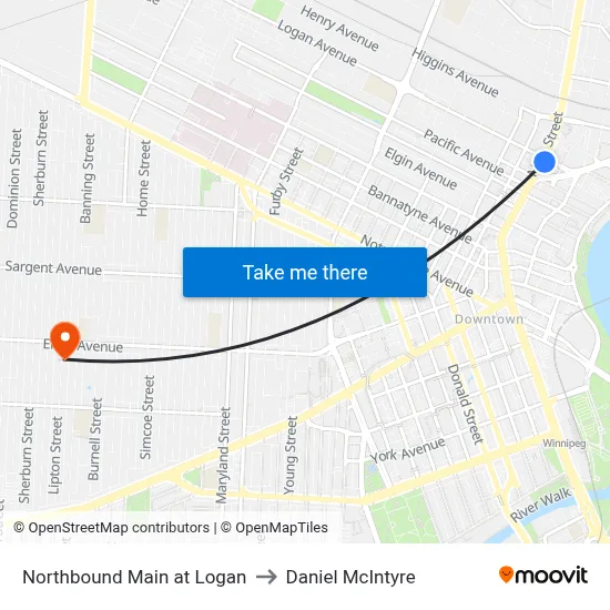 Northbound Main at Logan to Daniel McIntyre map