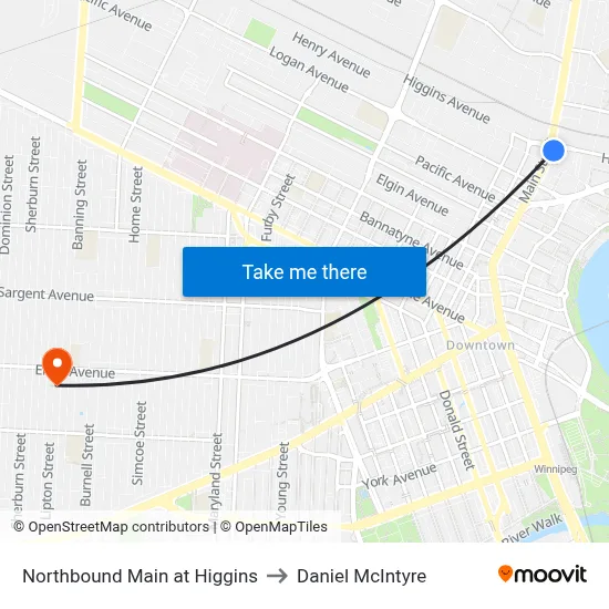 Northbound Main at Higgins to Daniel McIntyre map