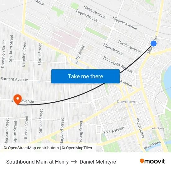 Southbound Main at Henry to Daniel McIntyre map