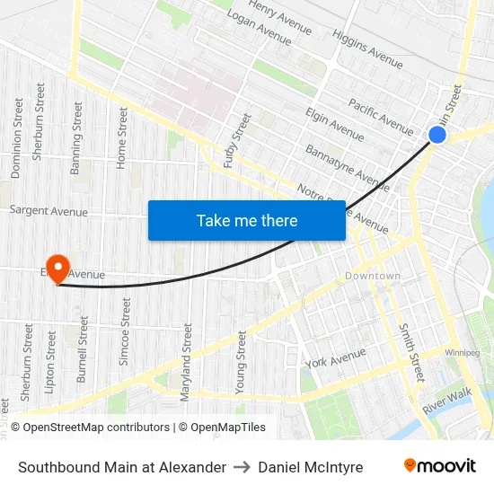 Southbound Main at Alexander to Daniel McIntyre map