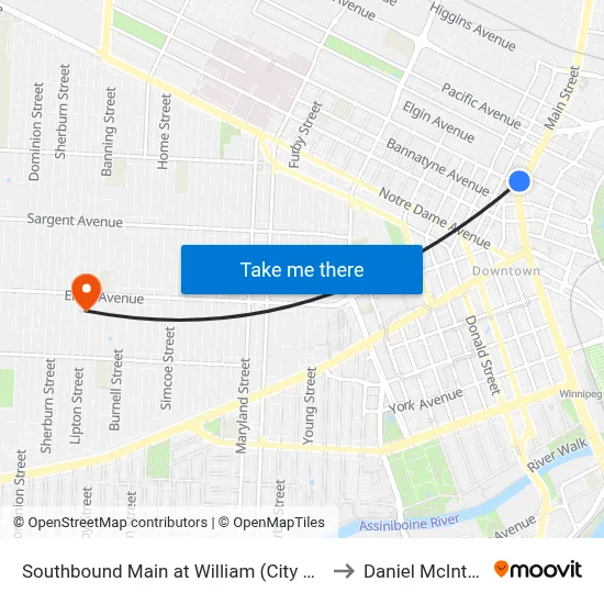 Southbound Main at William (City Hall) to Daniel McIntyre map