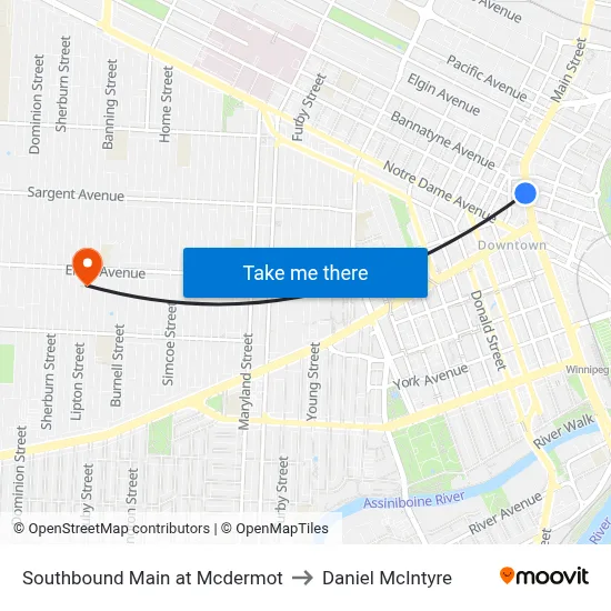 Southbound Main at Mcdermot to Daniel McIntyre map