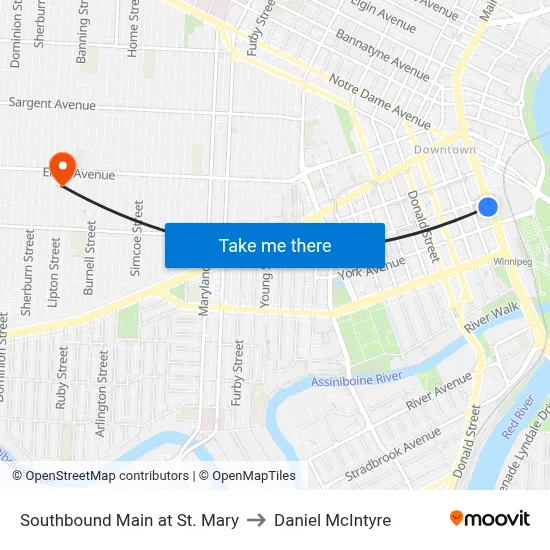 Southbound Main at St. Mary to Daniel McIntyre map