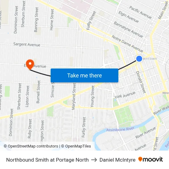 Northbound Smith at Portage North to Daniel McIntyre map