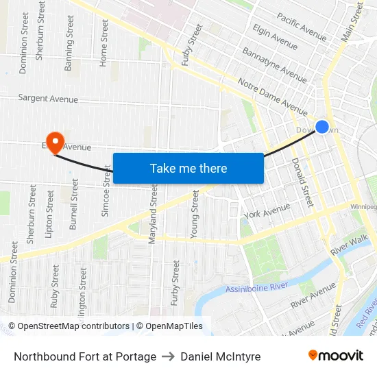 Northbound Fort at Portage to Daniel McIntyre map