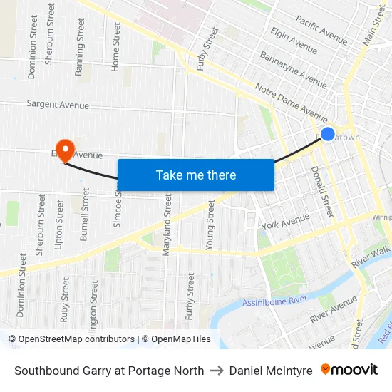 Southbound Garry at Portage North to Daniel McIntyre map