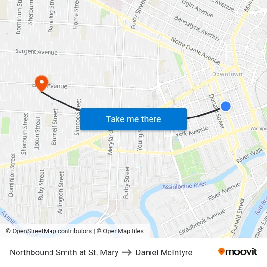 Northbound Smith at St. Mary to Daniel McIntyre map