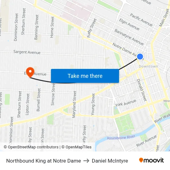 Northbound King at Notre Dame to Daniel McIntyre map