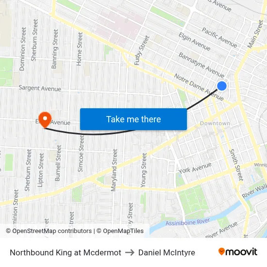 Northbound King at Mcdermot to Daniel McIntyre map
