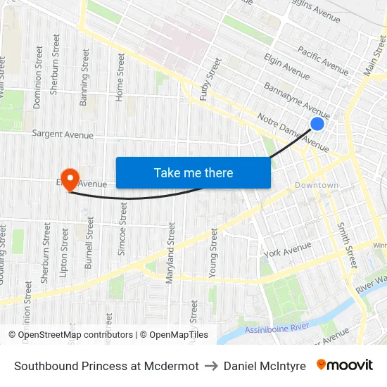 Southbound Princess at Mcdermot to Daniel McIntyre map
