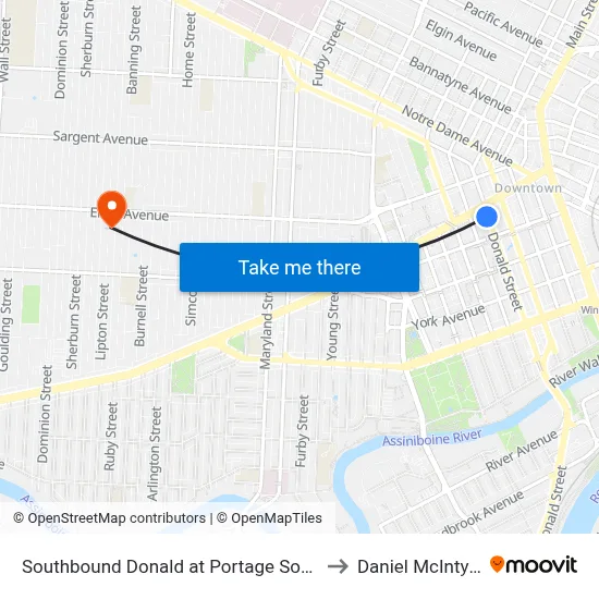 Southbound Donald at Portage South to Daniel McIntyre map