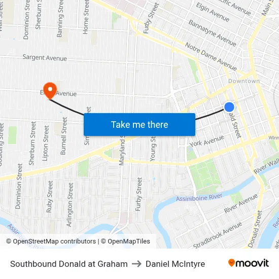 Southbound Donald at Graham to Daniel McIntyre map