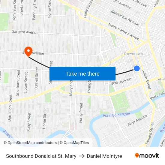 Southbound Donald at St. Mary to Daniel McIntyre map