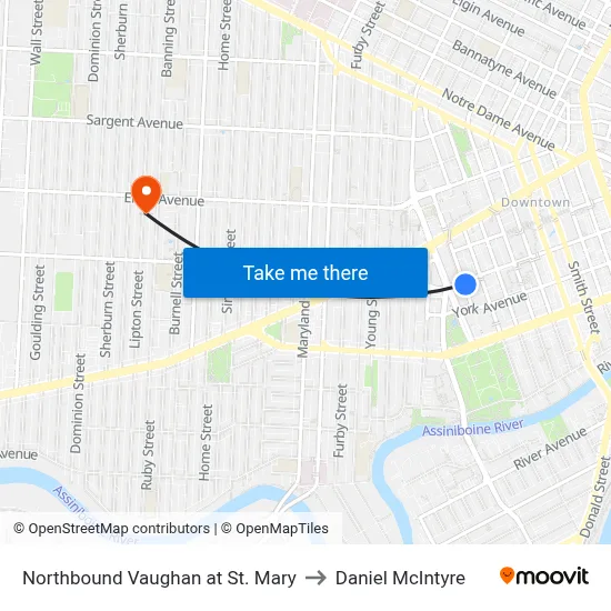Northbound Vaughan at St. Mary to Daniel McIntyre map