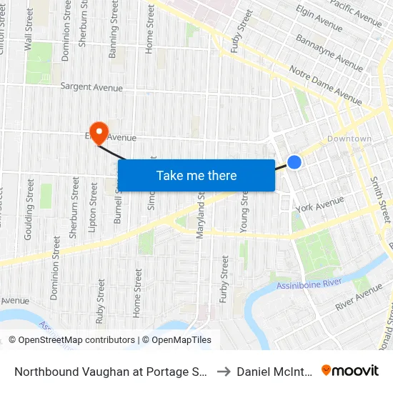 Northbound Vaughan at Portage South to Daniel McIntyre map