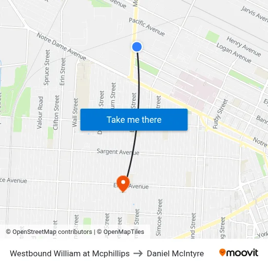 Westbound William at Mcphillips to Daniel McIntyre map