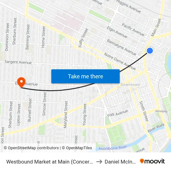 Westbound Market at Main (Concert Hall) to Daniel McIntyre map