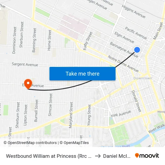 Westbound William at Princess (Rrc Polytech) to Daniel McIntyre map