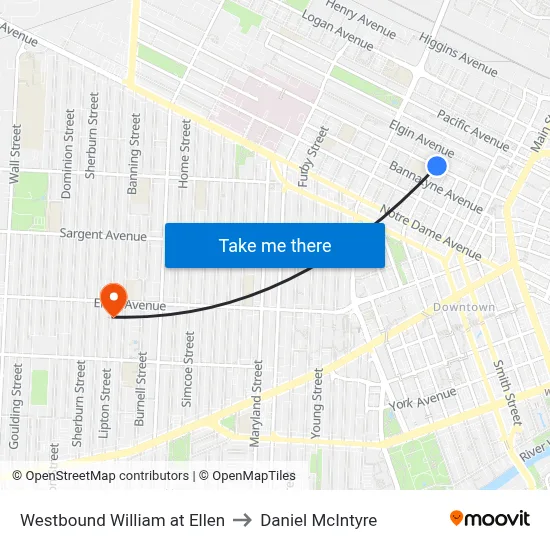 Westbound William at Ellen to Daniel McIntyre map