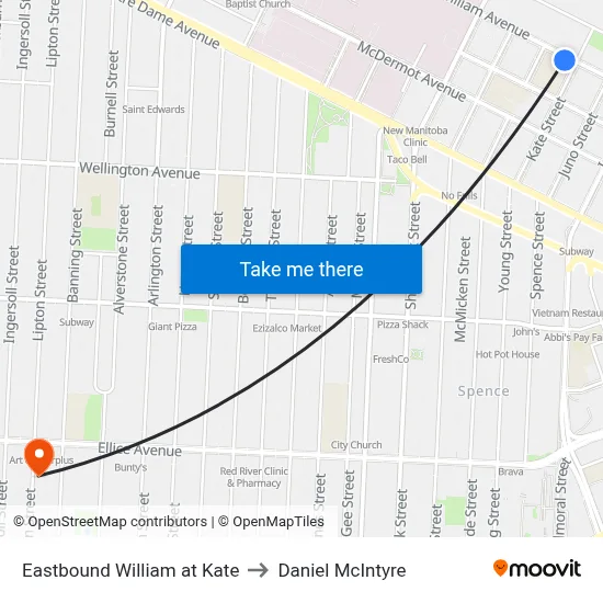 Eastbound William at Kate to Daniel McIntyre map