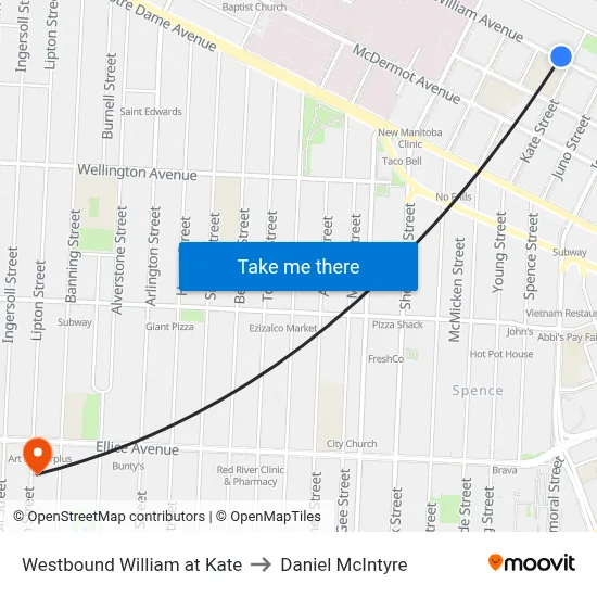 Westbound William at Kate to Daniel McIntyre map